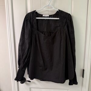 Eloquii Black Sweetheart Neckline Blouse Eyelet Puff Peasant Sleeves Size 18